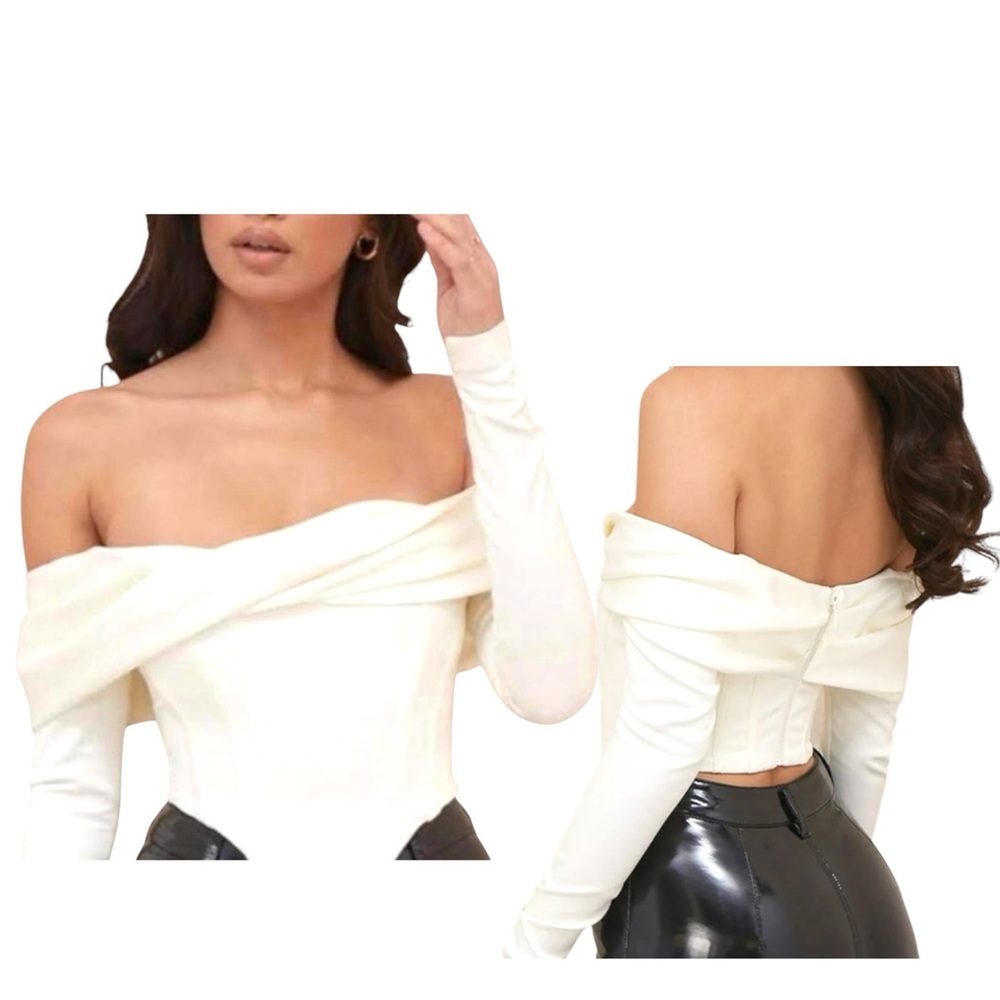 House of CB Evita Ivory Off Shoulder Satin Corset Top SZ M